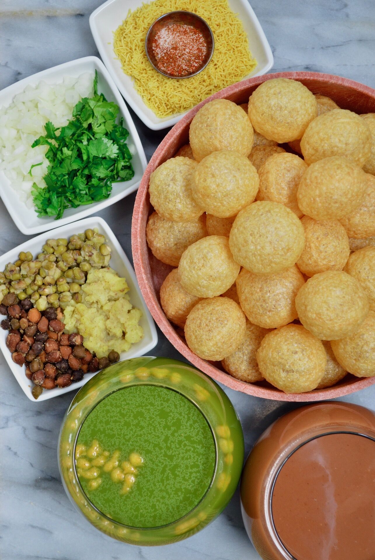 Pani Puri with Tamarind Chutney and Mung Bean Potato Filling Recipe ...