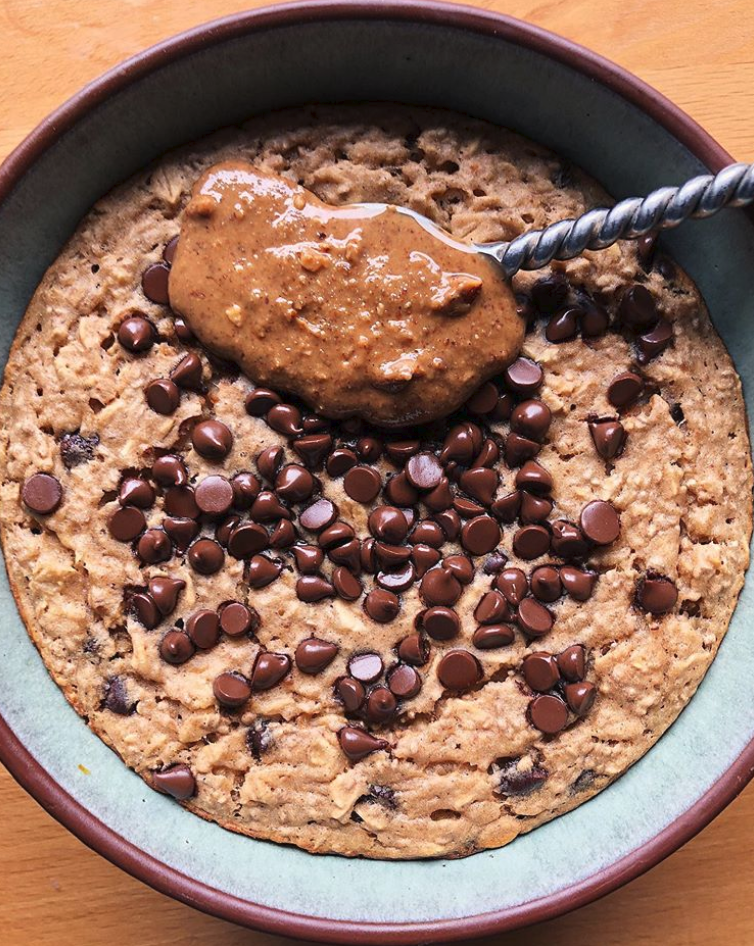 Chocolate Chip Baked Oats with Almond Butter Recipe | The Feedfeed