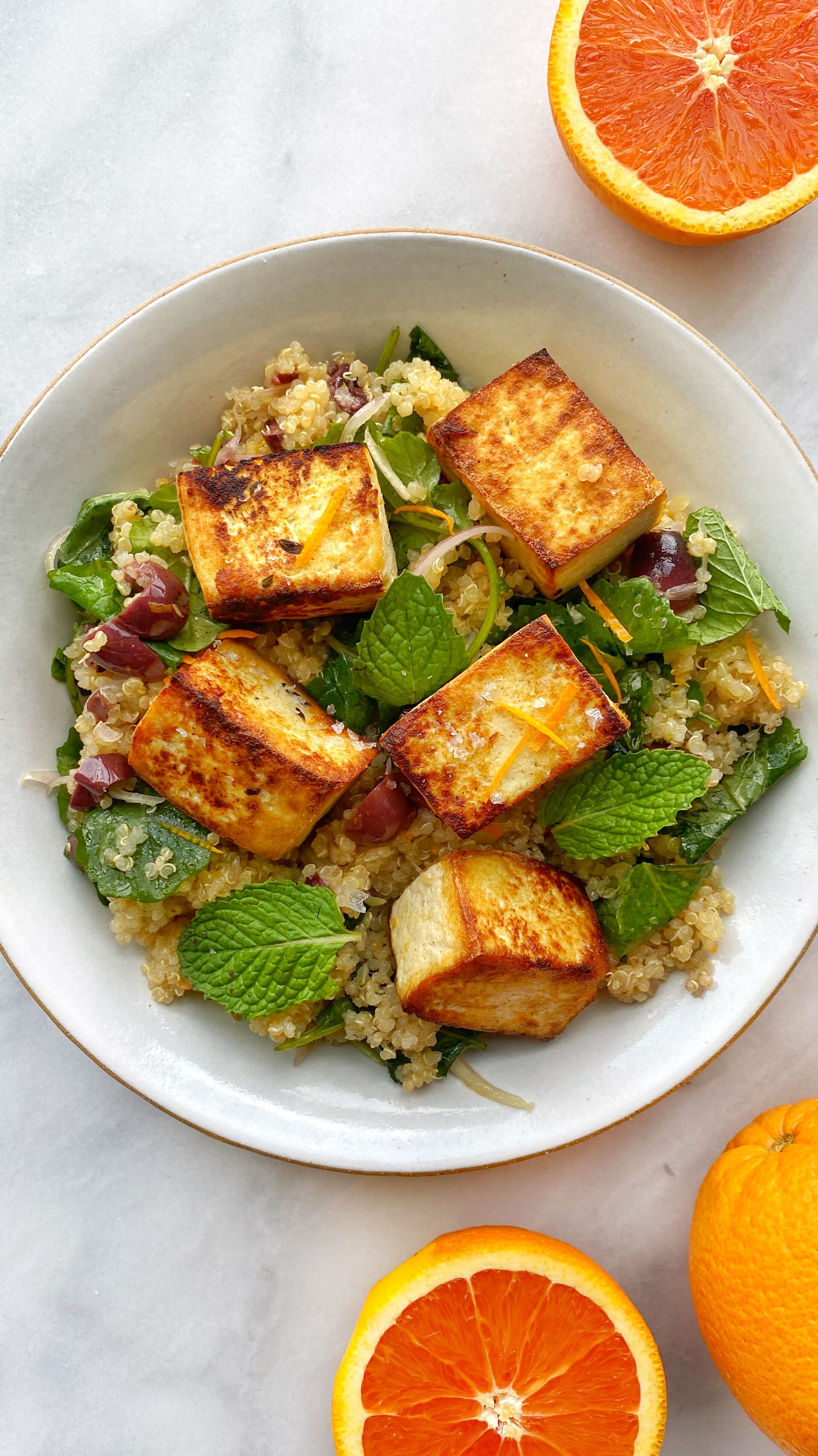 How to Make Seared Tofu Quinoa Bowls with Cara Cara Orange Vinaigrette