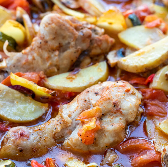 Sheet Pan Chicken Drumsticks with Veggies & Sauce by alwaysusebutter