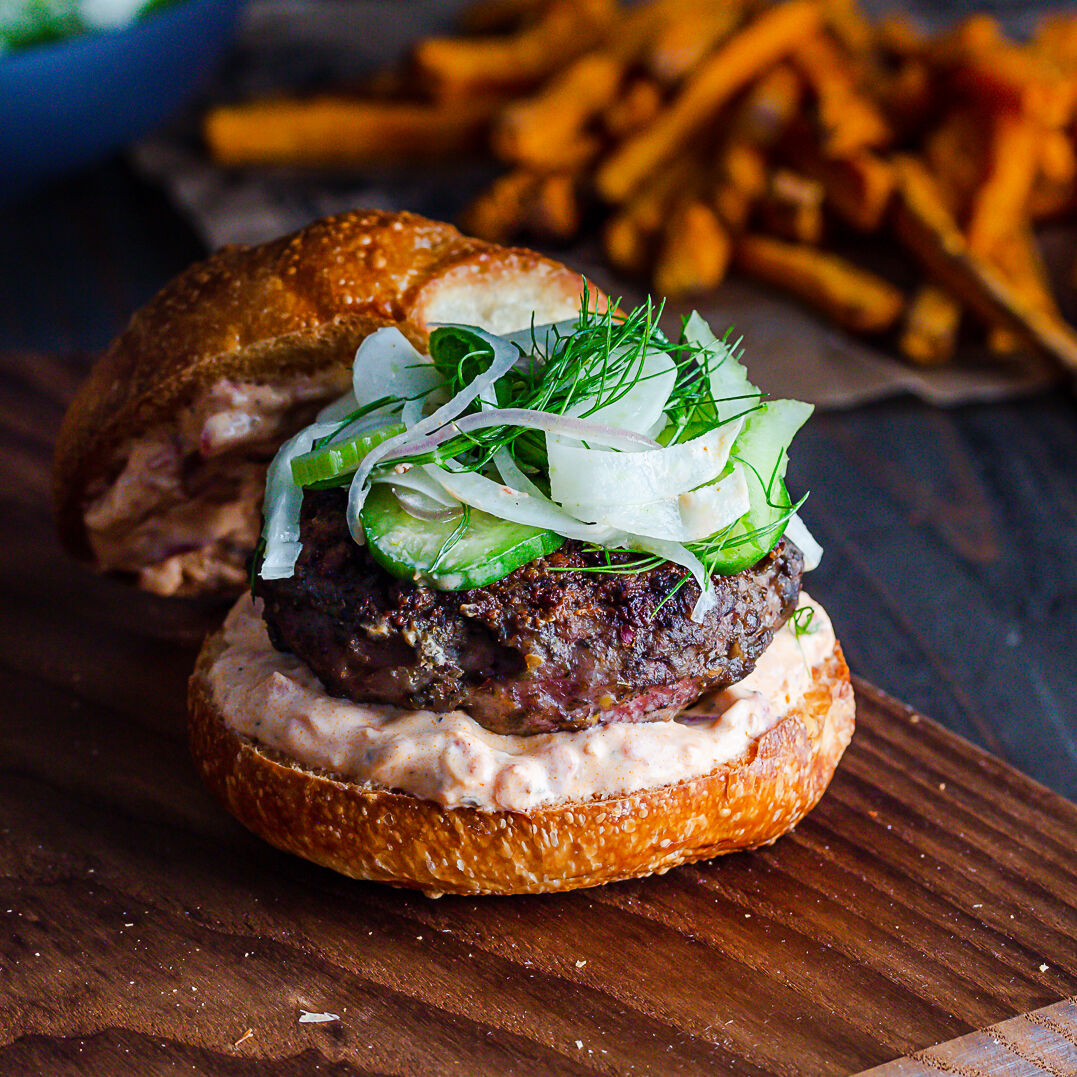 Spiced Lamb Burger with Fennel Cucumber Slaw by spoonabilities | Quick