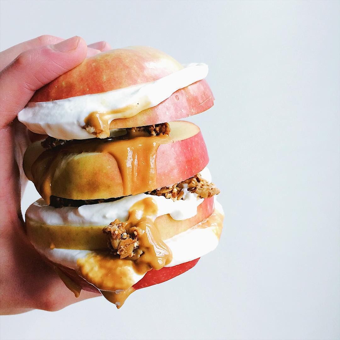 Peanut Butter Yogurt And Granola Apple Sandwich Recipe The Feedfeed