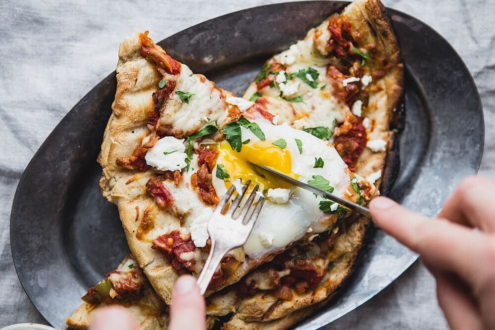 Grilled Shakshuka Breakfast Pizza Recipe By The Modern Proper The Feedfeed