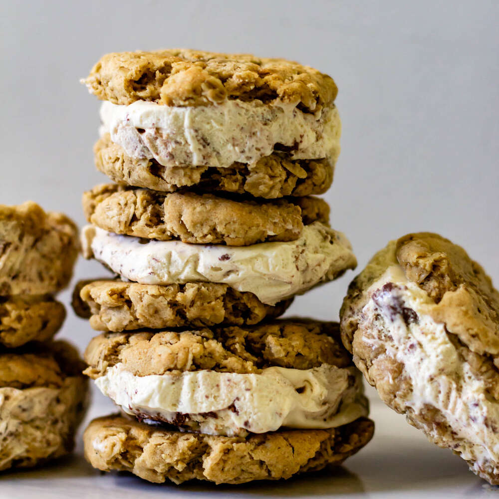 Tahini Oatmeal Ice Cream Sandwiches with Java Fudge Ice Cream by