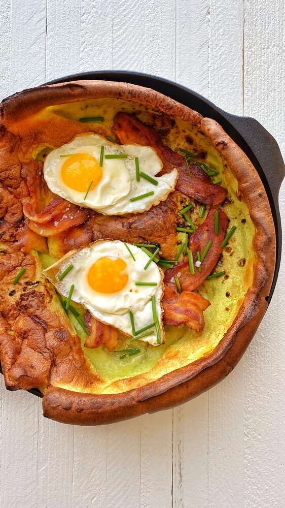 Bacon Chive Dutch Baby with Fried Eggs Recipe The Feedfeed