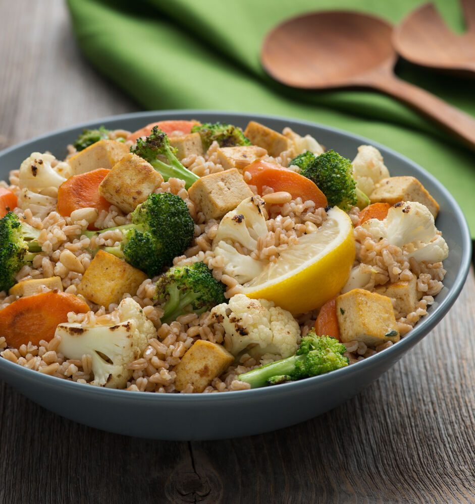 Farro Salad with Roasted Cauliflower, Broccoli and Tofu Recipe The