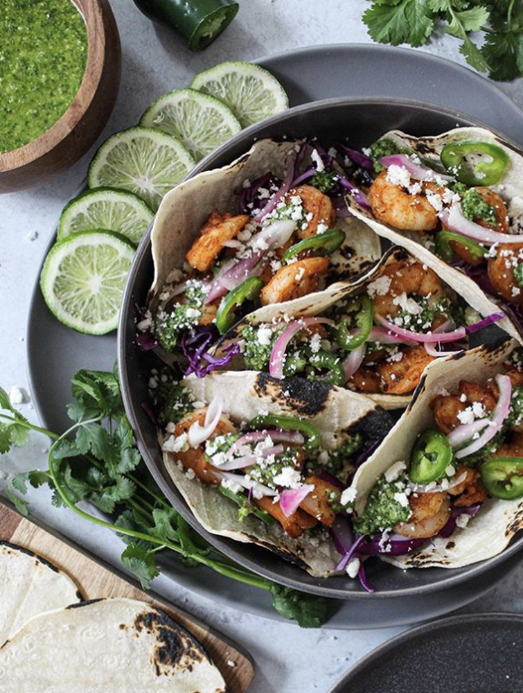 Spicy Shrimp Tacos with Avocado Chimichurri Recipe | The Feedfeed