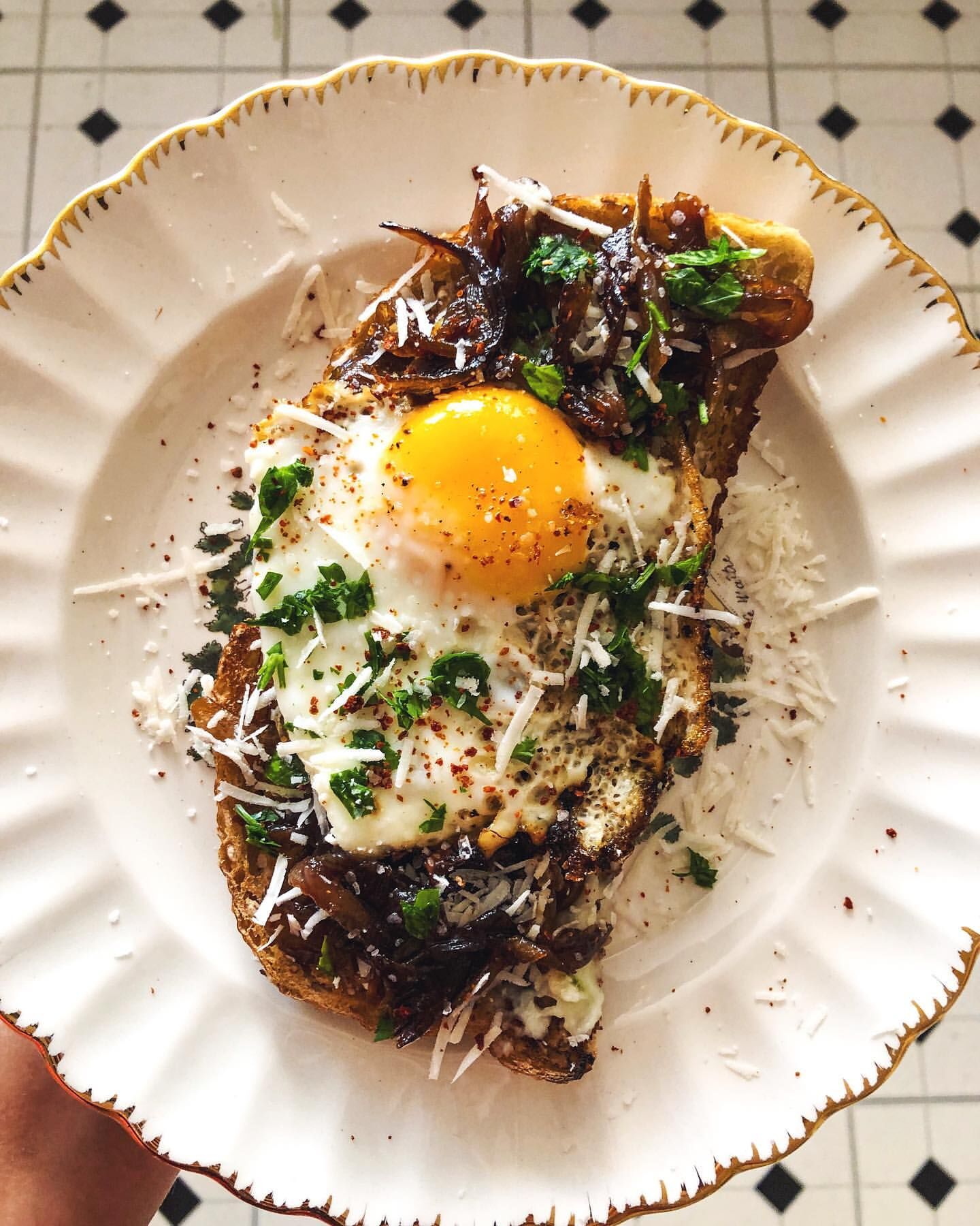 Parmesan and Caramelized Onions Egg Toast Recipe The Feedfeed