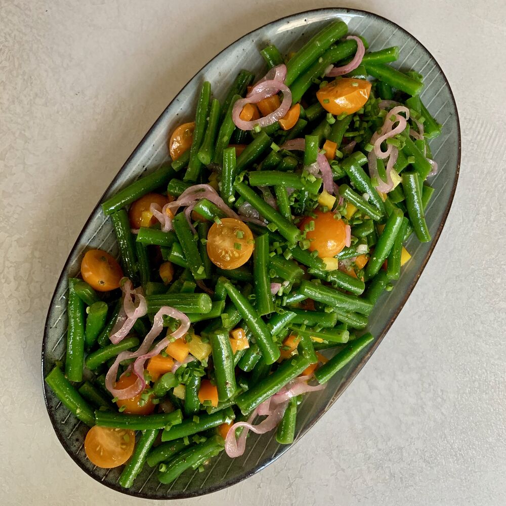 Green Bean Salad with Pickled Red Onions & Jalapeno Mustard Dressing