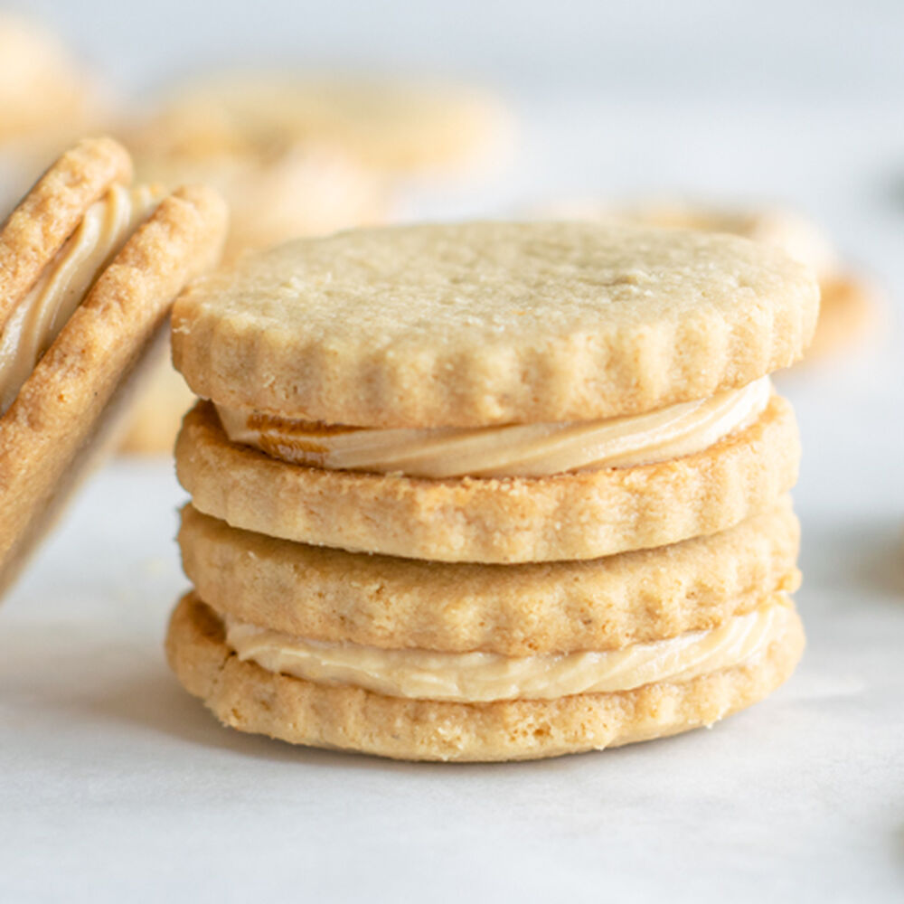 Tahini Shortbread Cookies with Caramel Cream Cheese Filling Recipe The Feedfeed