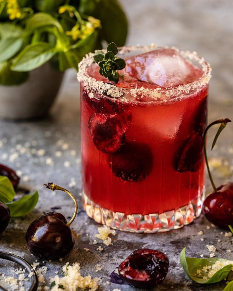 Cherry and Basil Bourbon Smash Recipe The Feedfeed