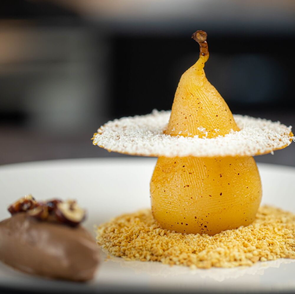 Deconstructed Bourdaloue Tart (poached Pear With Chocolate Mousse And A ...