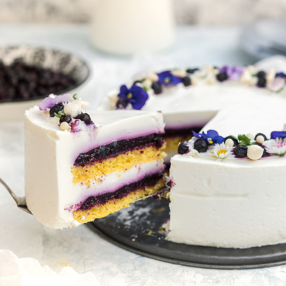 Blueberry Greek Yogurt Mousse Cake Recipe | The Feedfeed