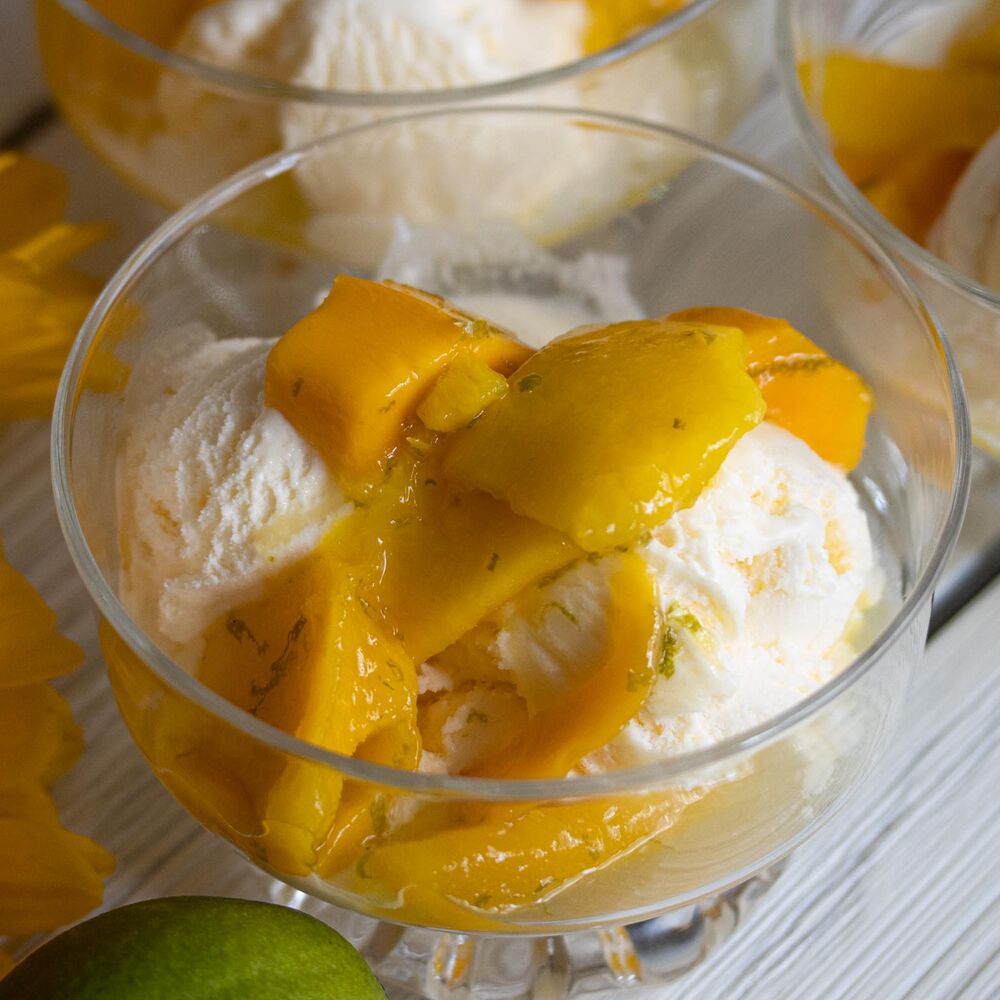 Mangoes with Rum and Vanilla Ice Cream The Feedfeed