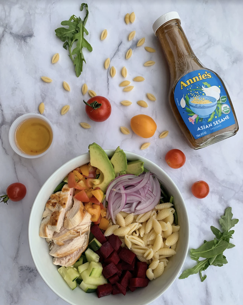 Grilled Chicken Pasta Salad using Annie’s Sesame Ginger Dressing Recipe
