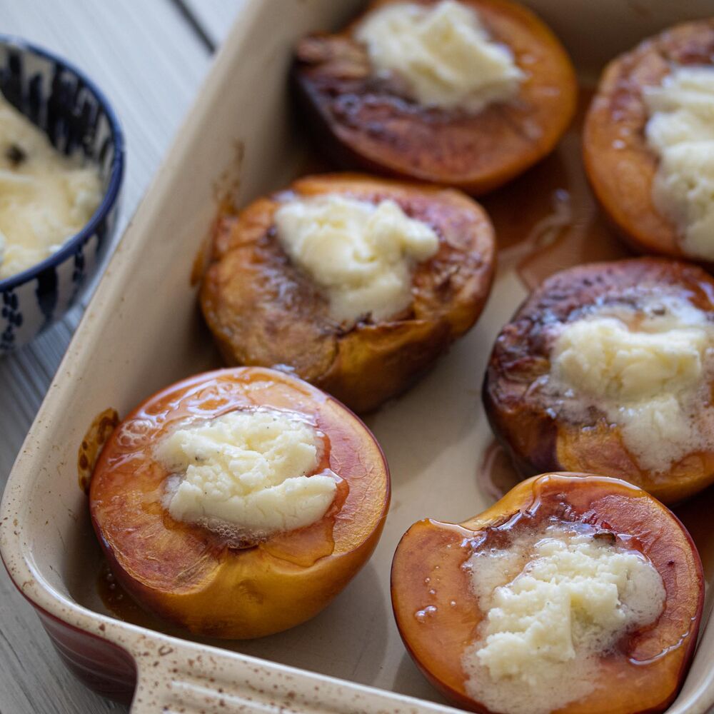 Mascarpone Roasted Peaches Recipe The Feedfeed