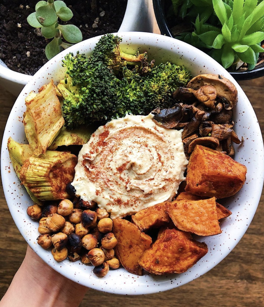 Roasted Vegetable Bowl with Sweet Potatoes, Broccoli and Chickpeas