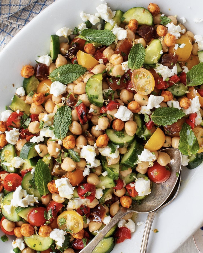 Chickpea Salad With Cherry Tomatoes Cucumbers And Feta Recipe The Feedfeed