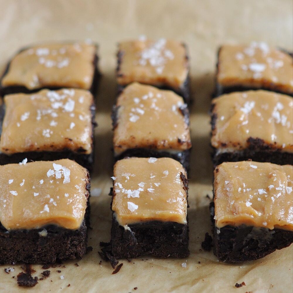High Protein Black Bean Brownies With a Salted Caramel Topping Recipe