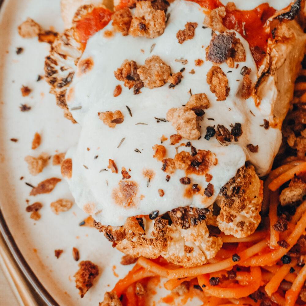 Cauliflower Parmesan with Homemade Garlic Butter Breadcrumbs by