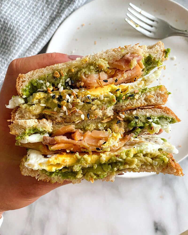 Avocado, Smoked Salmon, and Fried Egg Breakfast Sandwich with ...
