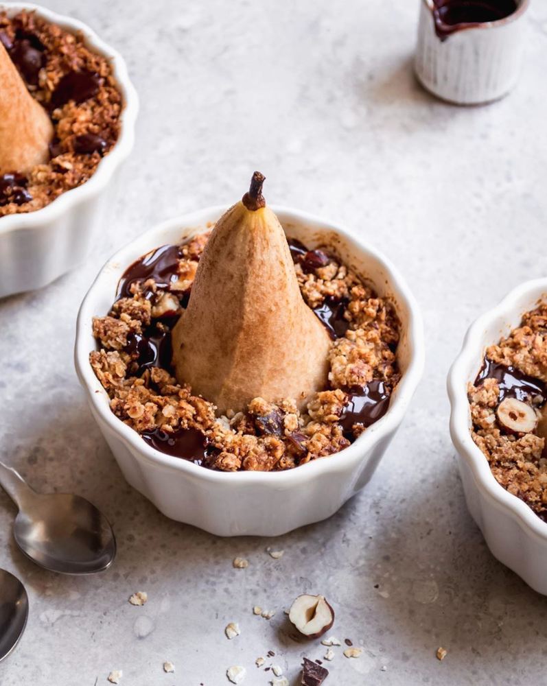 GlutenFree Pear Crumble with Dark Chocolate and Hazelnuts Recipe The