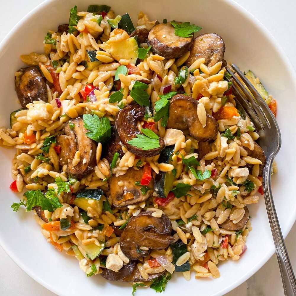 Garden Vegetable and Mushroom Orzo Salad Recipe | The Feedfeed