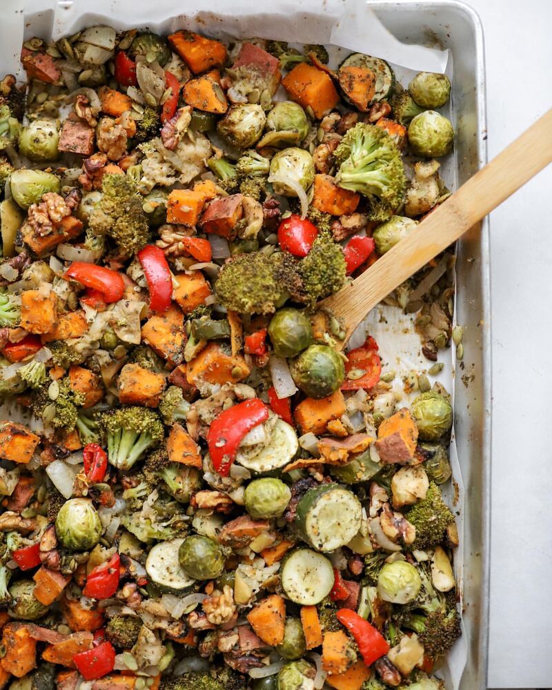 Maple Roasted Vegetables with Broccoli, Squash and Brussels Sprouts