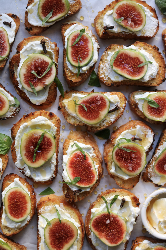 Whipped Goat Cheese And Fig Crostini With Basil And Honey Recipe The Feedfeed