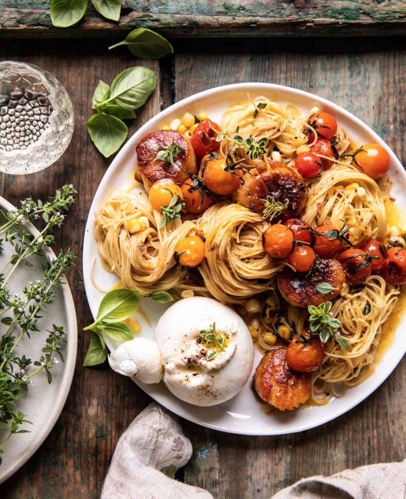 Pasta with Brown Butter Scallops and Burst Cherry Tomatoes Recipe The
