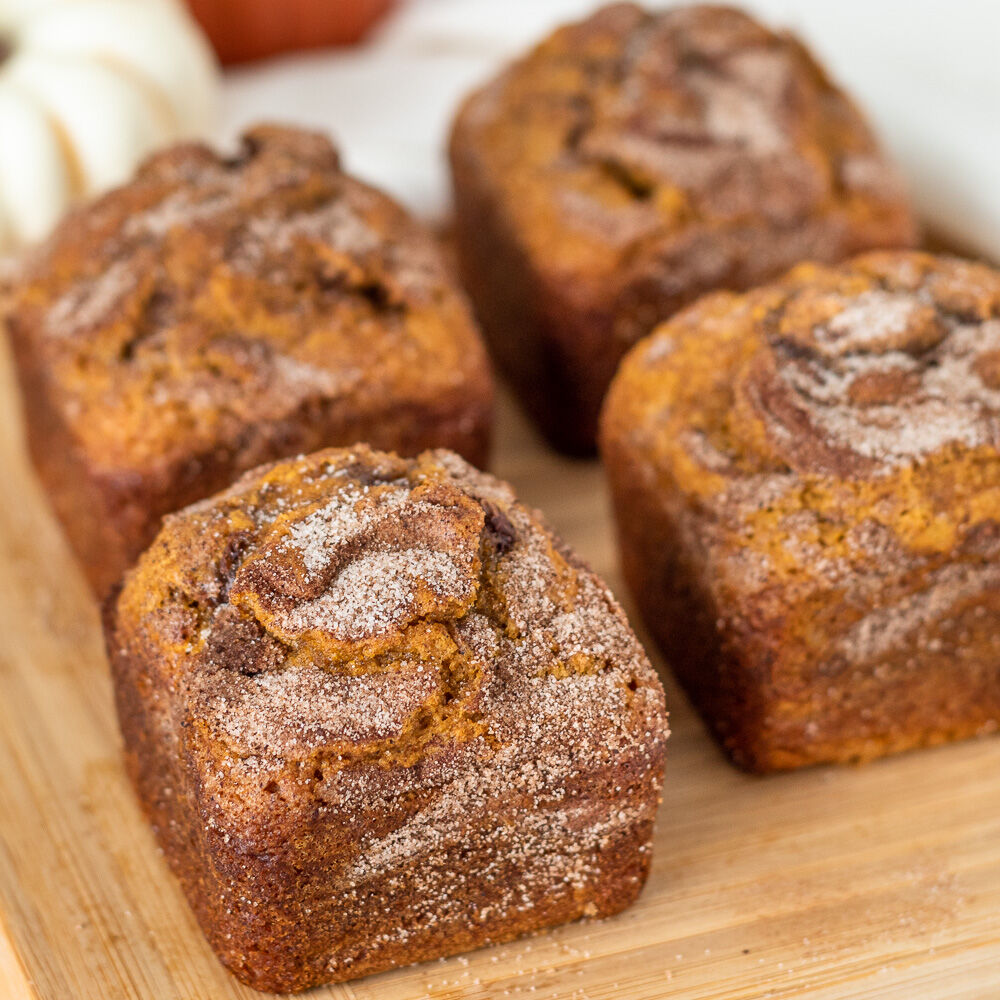 Cinnamon Swirl Pumpkin Bread Minis Small Batch Recipe The Feedfeed