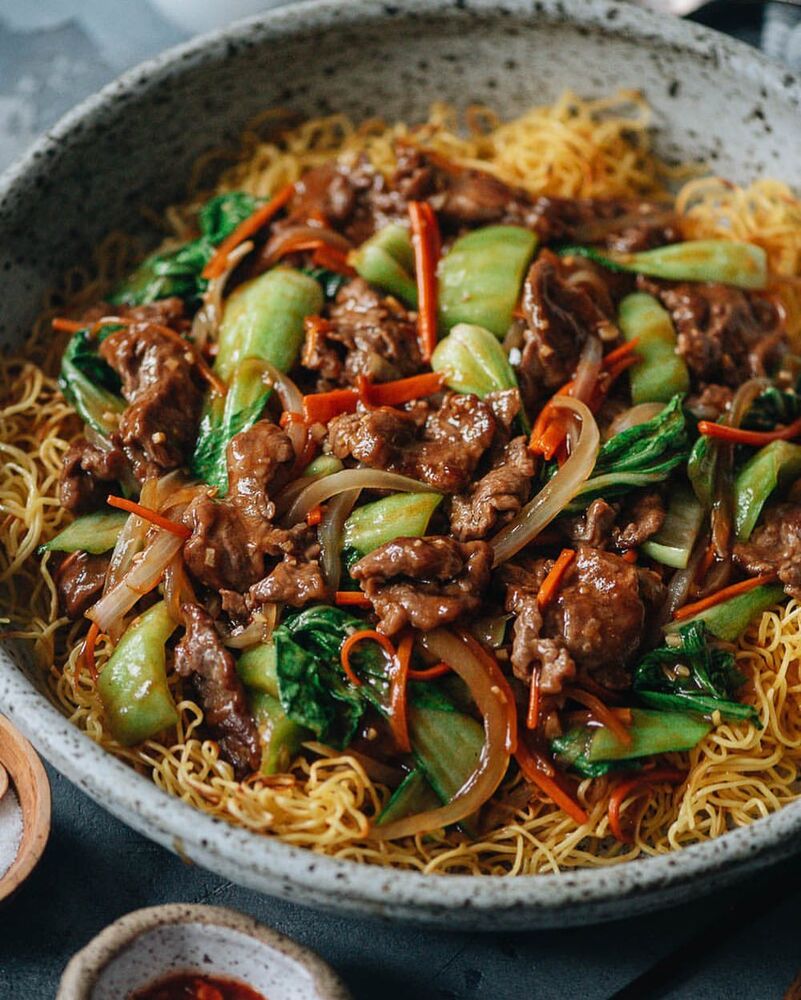 Crispy Pan Fried Noodles with Beef Recipe | The Feedfeed