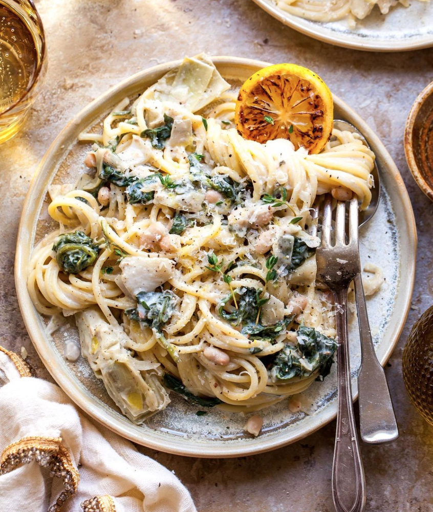 Creamy Spinach Artichoke Pasta With White Beans Recipe 