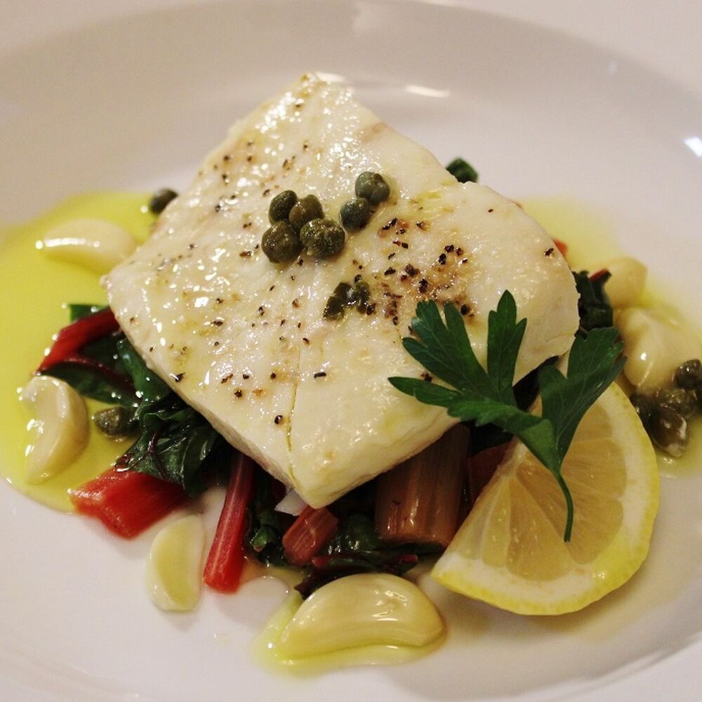 Olive OilPoached Halibut with Swiss Chard Recipe The Feedfeed