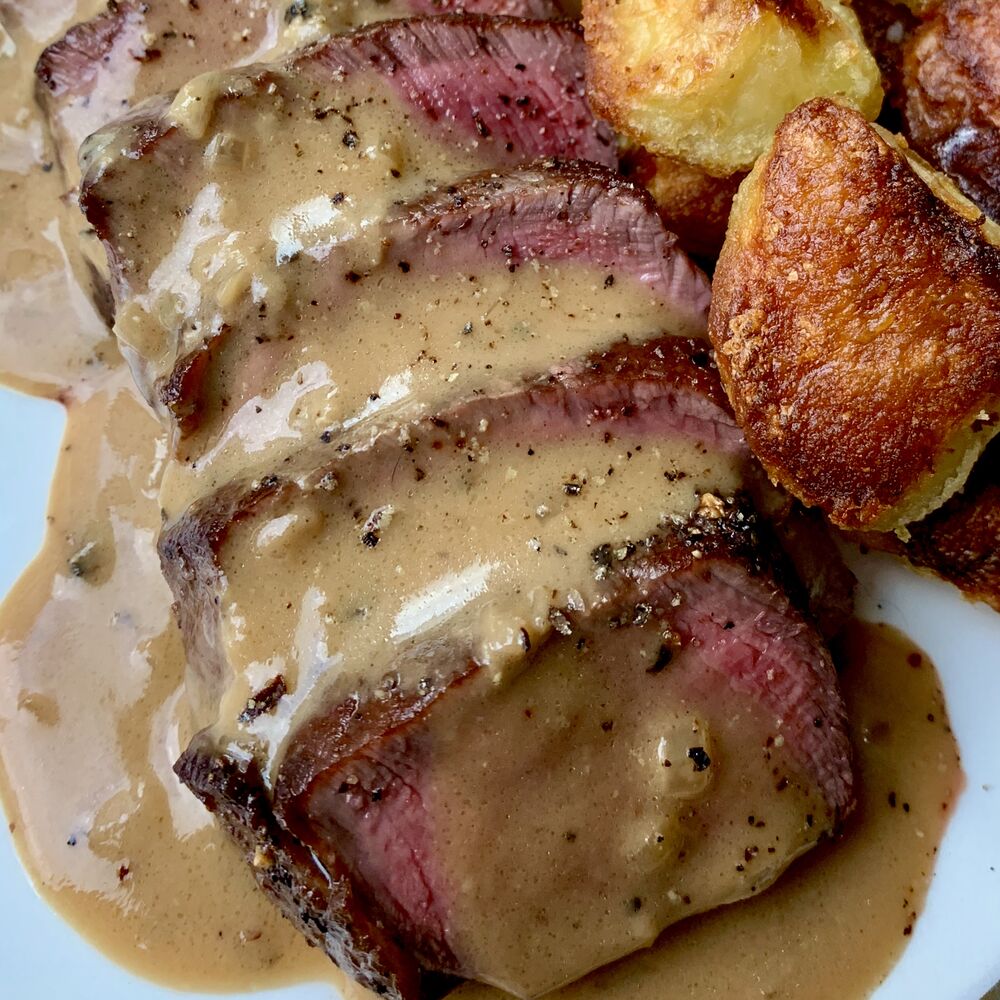 Steak with Creamy Shallot Peppercorn Sauce by diningbykelly