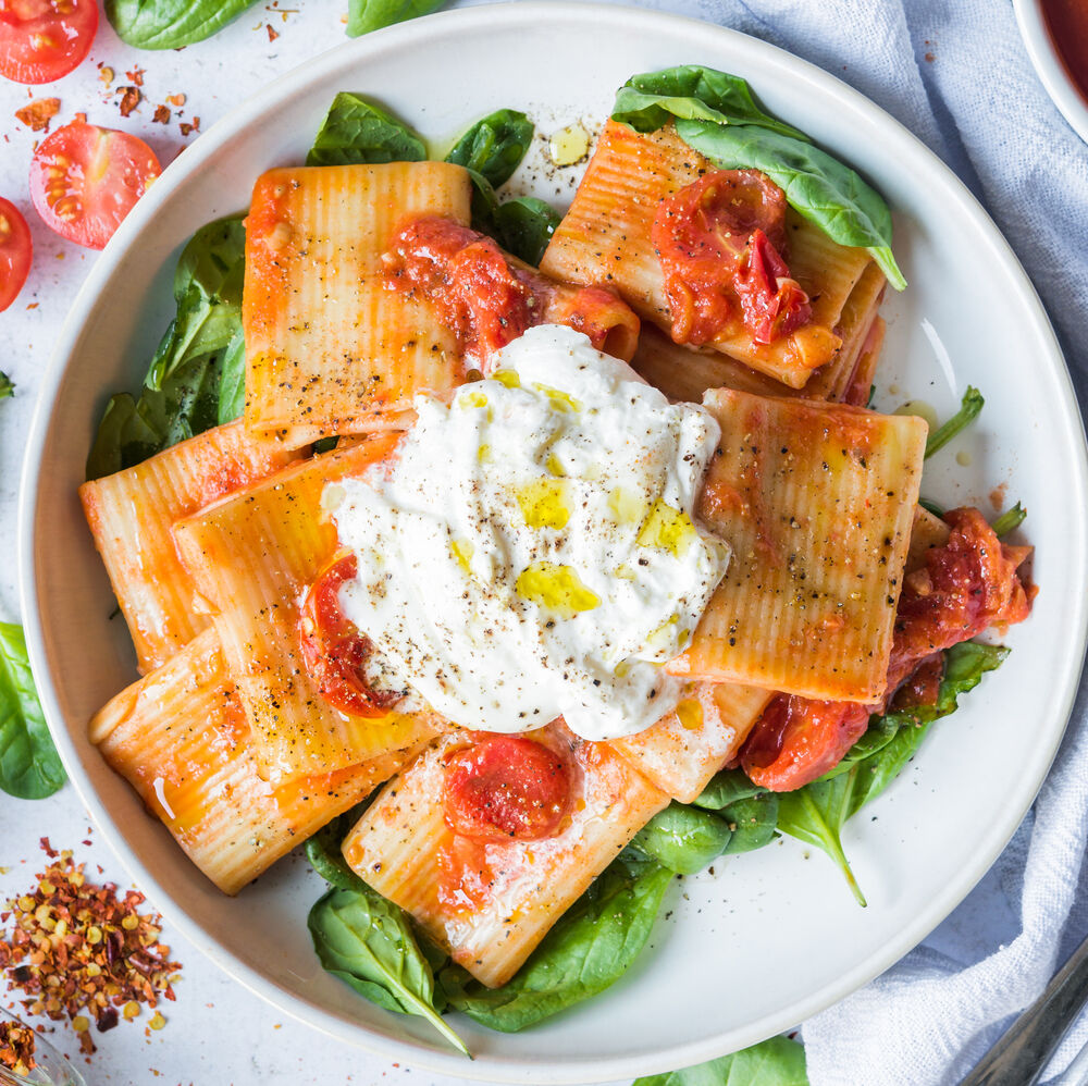 Rigatoni with Tomato Sauce and Burrata Recipe The Feedfeed
