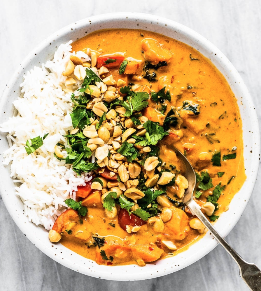 Sweet Potato, Red Pepper, and Kale Thai Peanut Curry Recipe | The Feedfeed