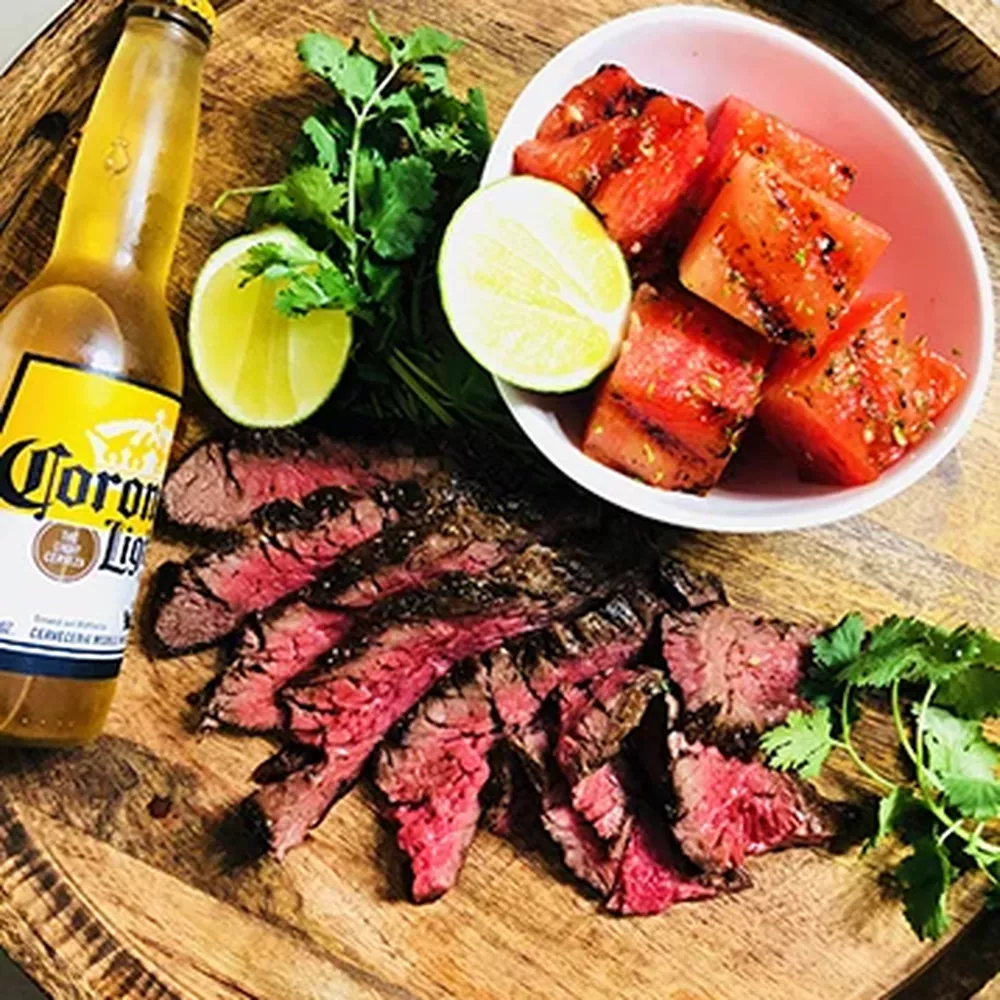 Corona Marinated Fullblood Wagyu Bavette Steak With Grilled Watermelon ...