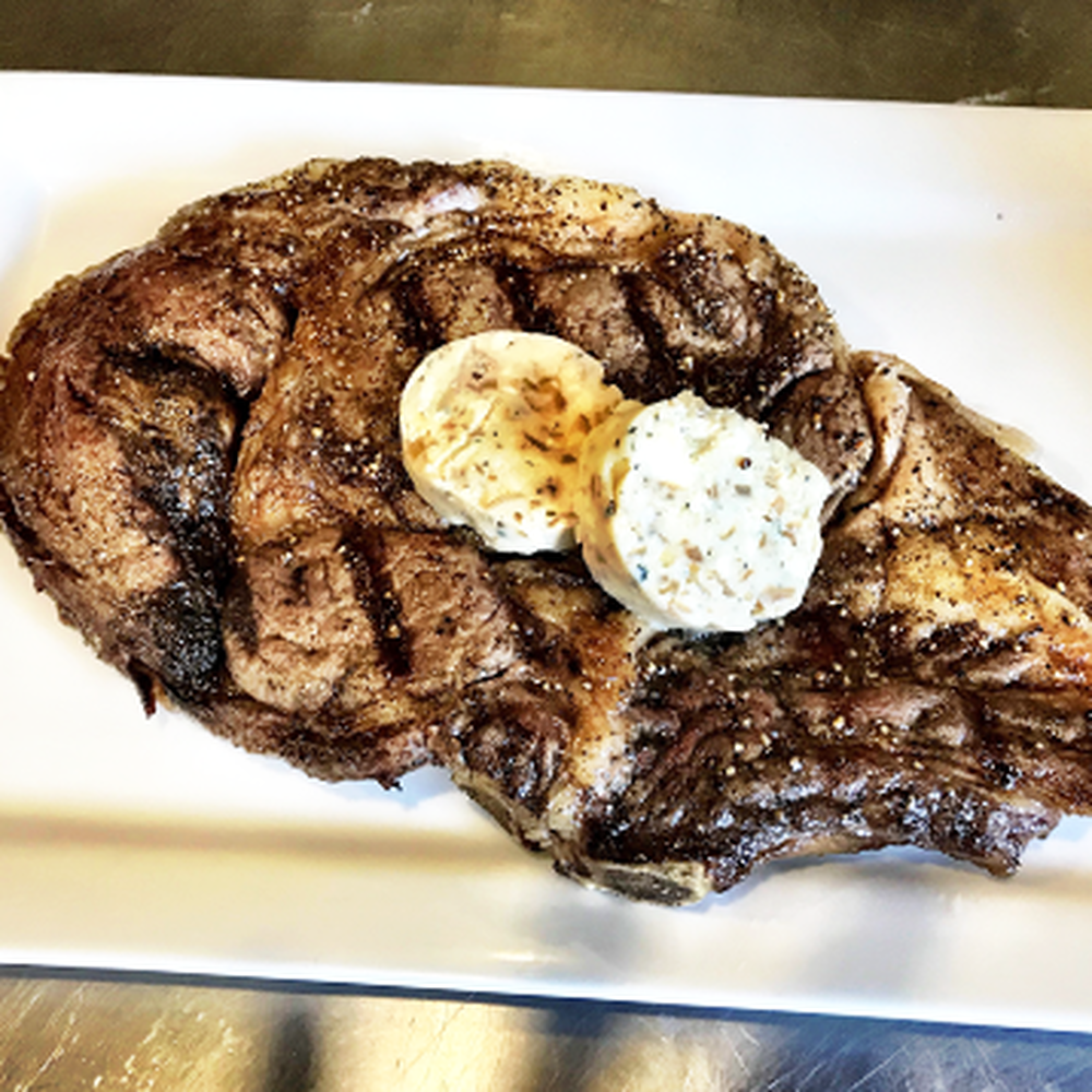 Wagyu Ribeye with Caramelized Shallot & Blue Cheese Butter by