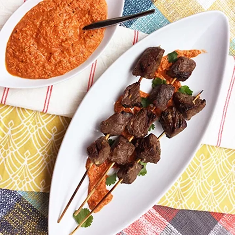 Grilled Fullblood Wagyu Beef Kabobs with Romesco Sauce by double8cattle