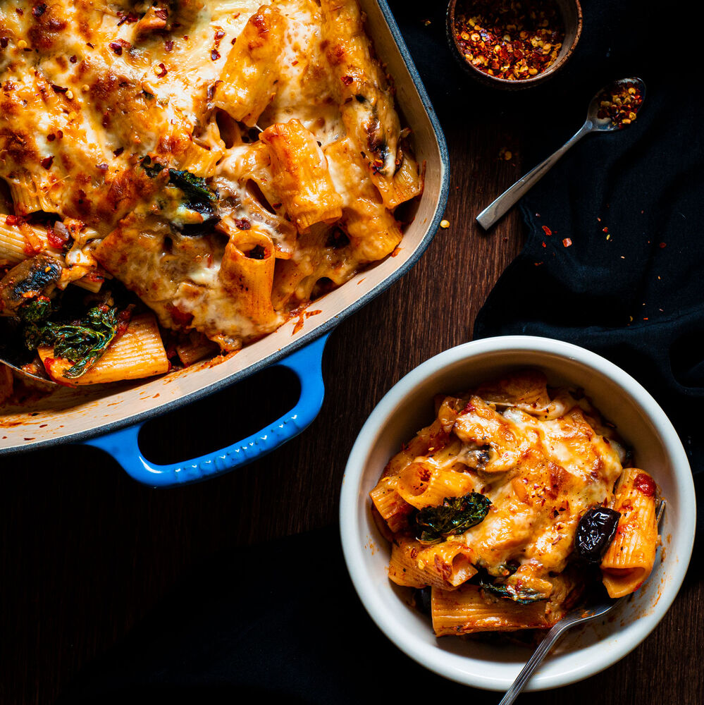 Nduja Baked Rigatoni With Mushrooms And Kale By Rhubandcod Quick Easy Recipe The Feedfeed