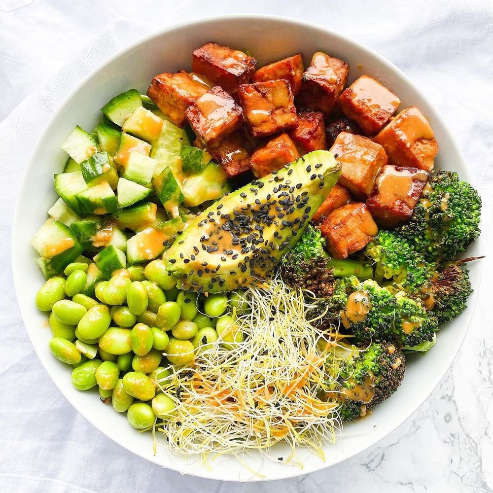 Marinated Tofu Salad Bowl with Ginger Tahini Dressing Recipe