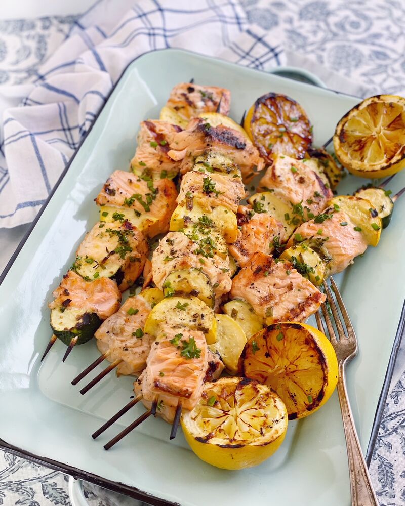 Garlic, Lemon, and Herb Salmon Kabobs Recipe The Feedfeed