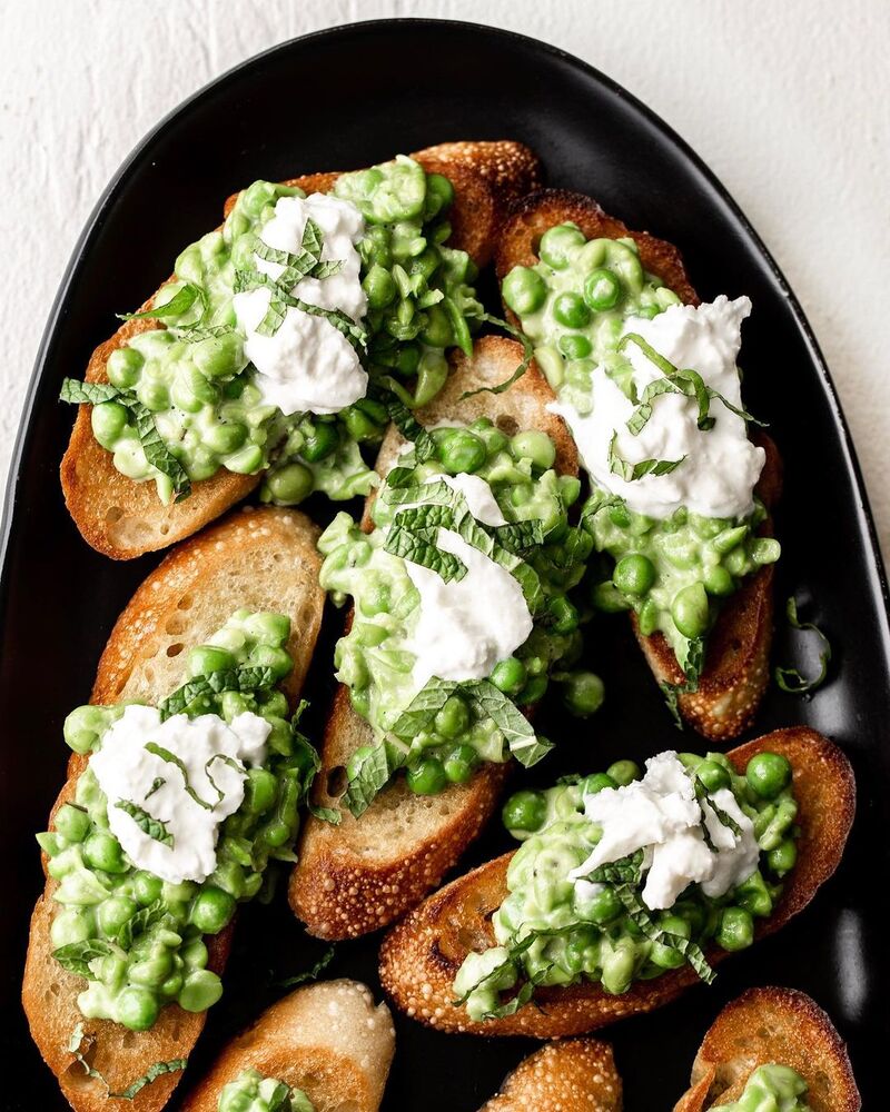 Smashed Pea and Burrata Crostini Recipe The Feedfeed