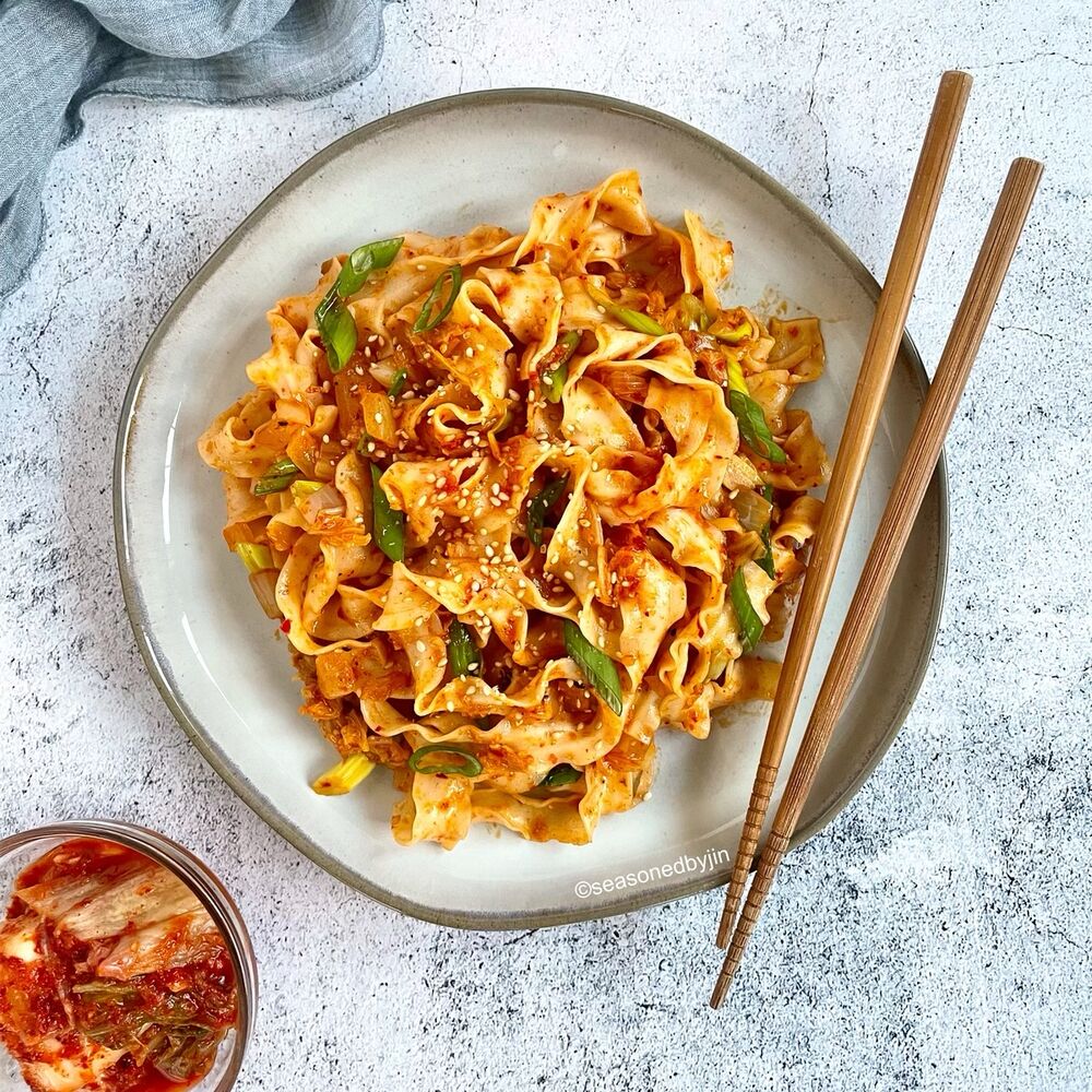 Stir Fried Kimchi with Ribbon Noodles by seasonedbyjin Quick & Easy