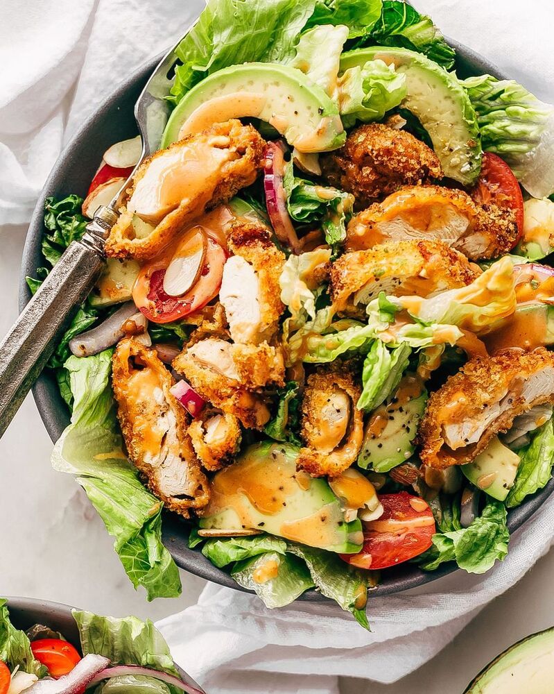 Crispy Chicken Salad with Spicy Honey Dressing Recipe | The Feedfeed
