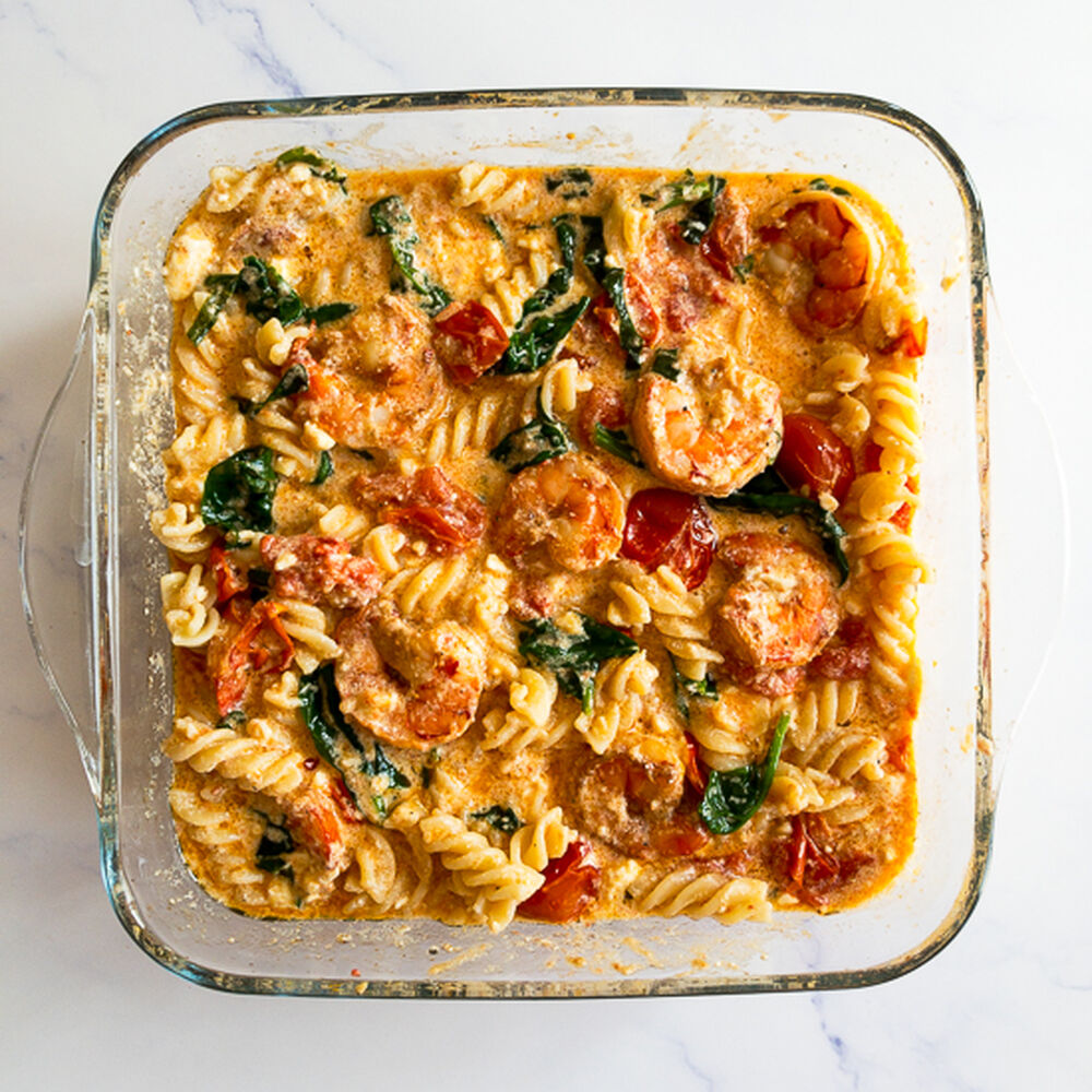 Baked Feta Pasta with Shrimp Recipe | The Feedfeed
