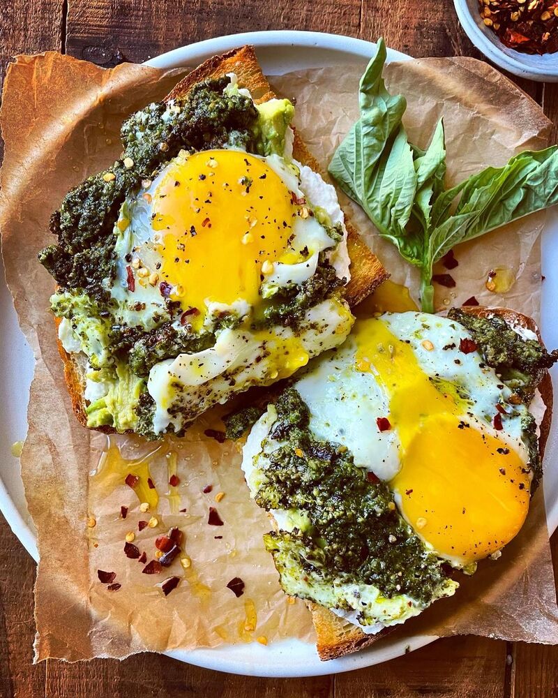 Pesto Fried Eggs Recipe The Feedfeed