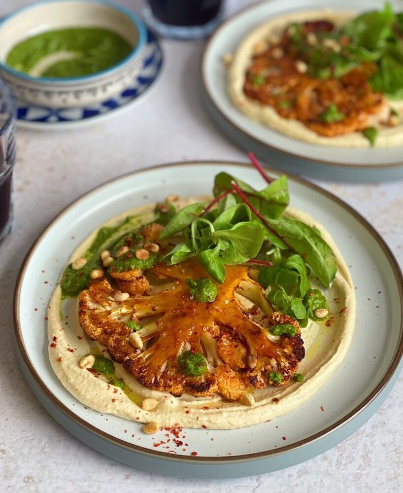 Cauliflower Steaks with Creamy Hummus and Zhoug Recipe The Feedfeed