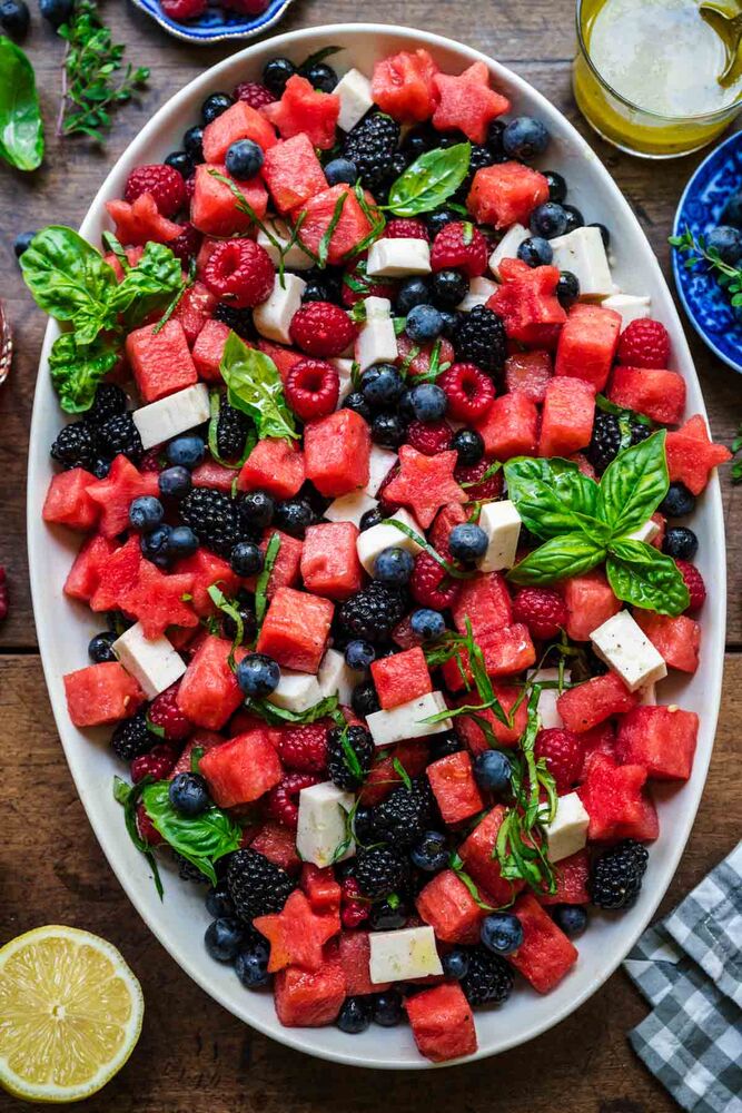 Watermelon Blueberry Vegan Cheese Salad Recipe | The Feedfeed